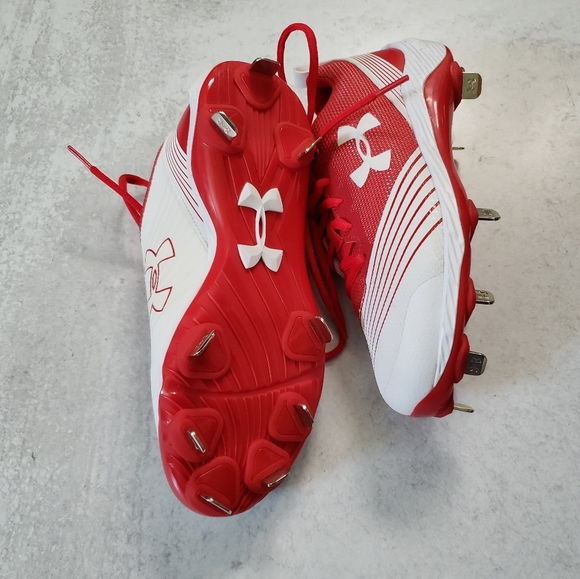 Under Armour Women's UA Glyde ST Softball Cleats Red White SZ 5.5 - Picture 3 of 5